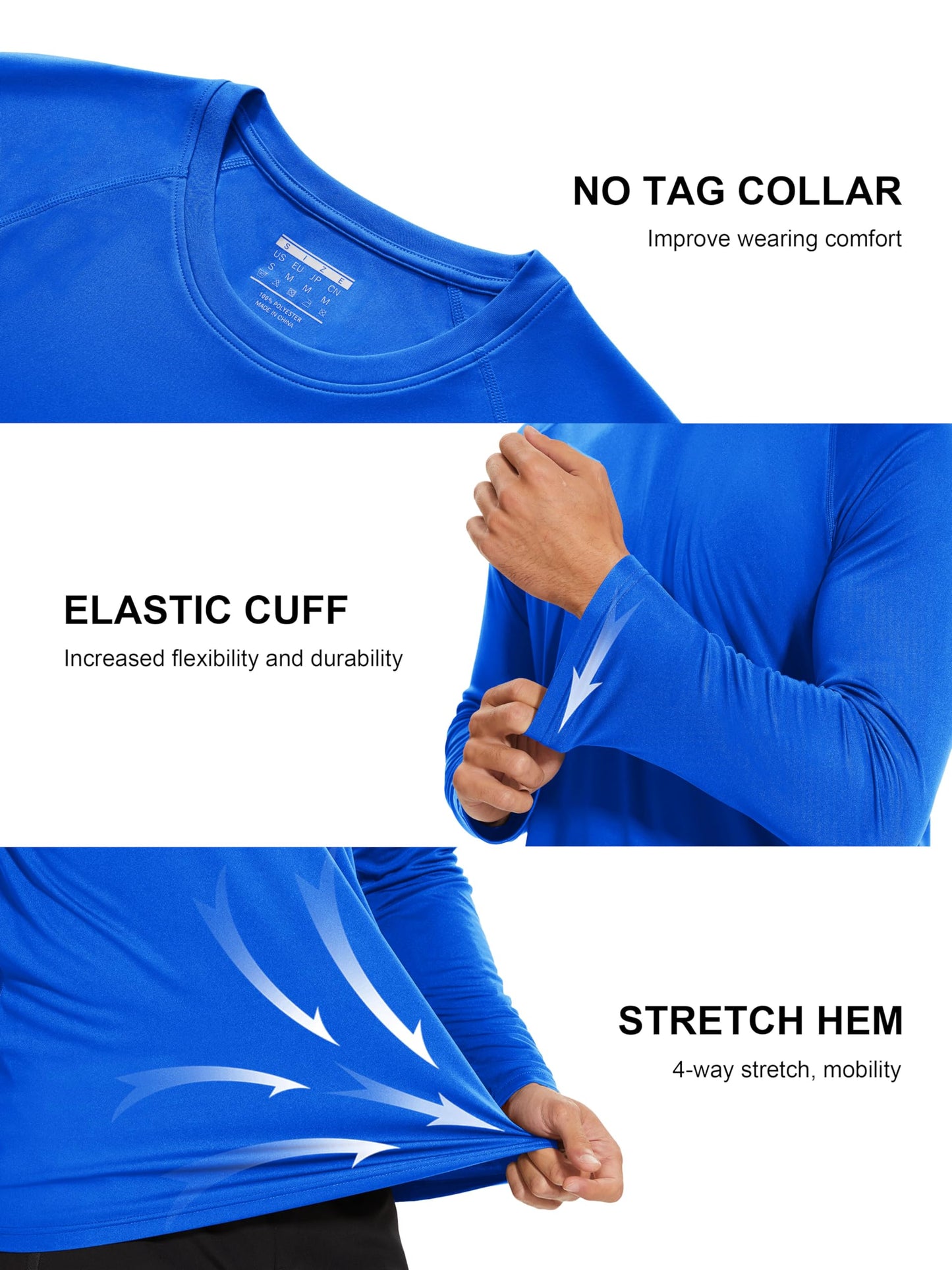 MAGCOMSEN Men's Long Sleeve UPF 50+ UV Sun Protection Athletic Shirts for Hiking, Running, Workout, Rash Guard - Blue, Medium