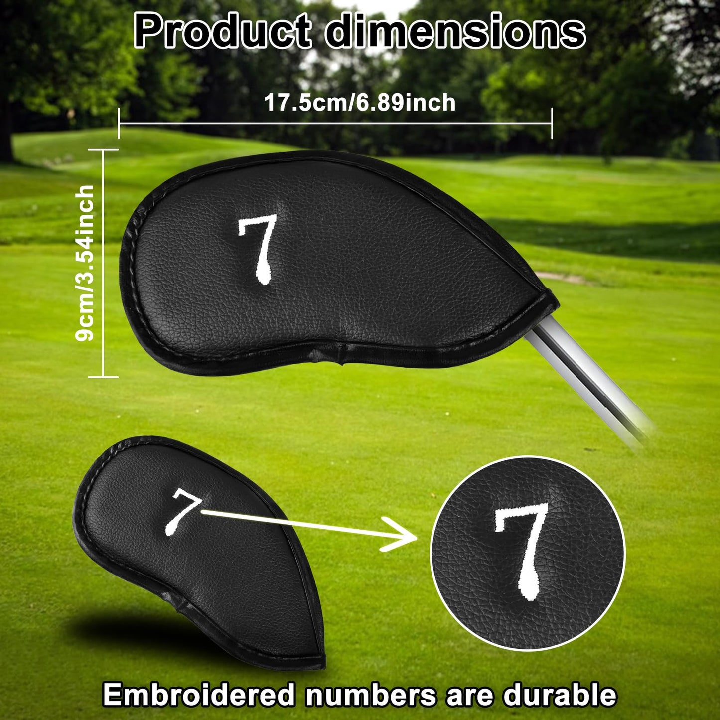 Mupera 12 Piece Black Leather Golf Iron Heads, Embroidery Golf Club Covers for All Brands, Provide Durable and Stylish Protection for Your Golf Clubs