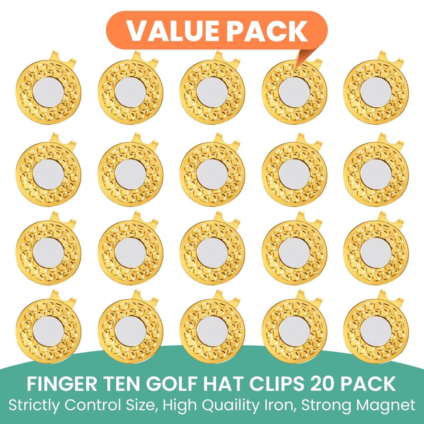 Amy Sport Strong Magnet Golf Ball Marker Hat Clip Value Pack 20/40, Compact & Durable Marker Holders Easily Attach to Golf Cap or Belt, Gold & Silver Accessories for Men Women Kids (Gold-20 Pack)