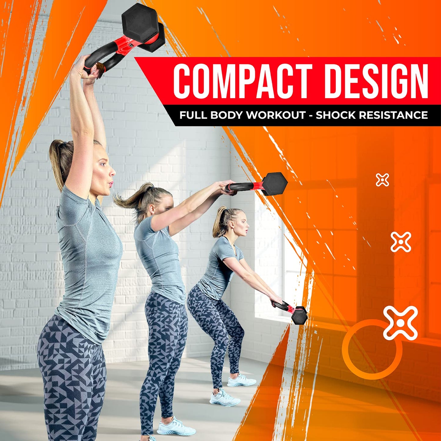 Yes4All Combo Kettle Grip (Single) + Rubber Hex Dumbbell (Single) - 30lbs - Red