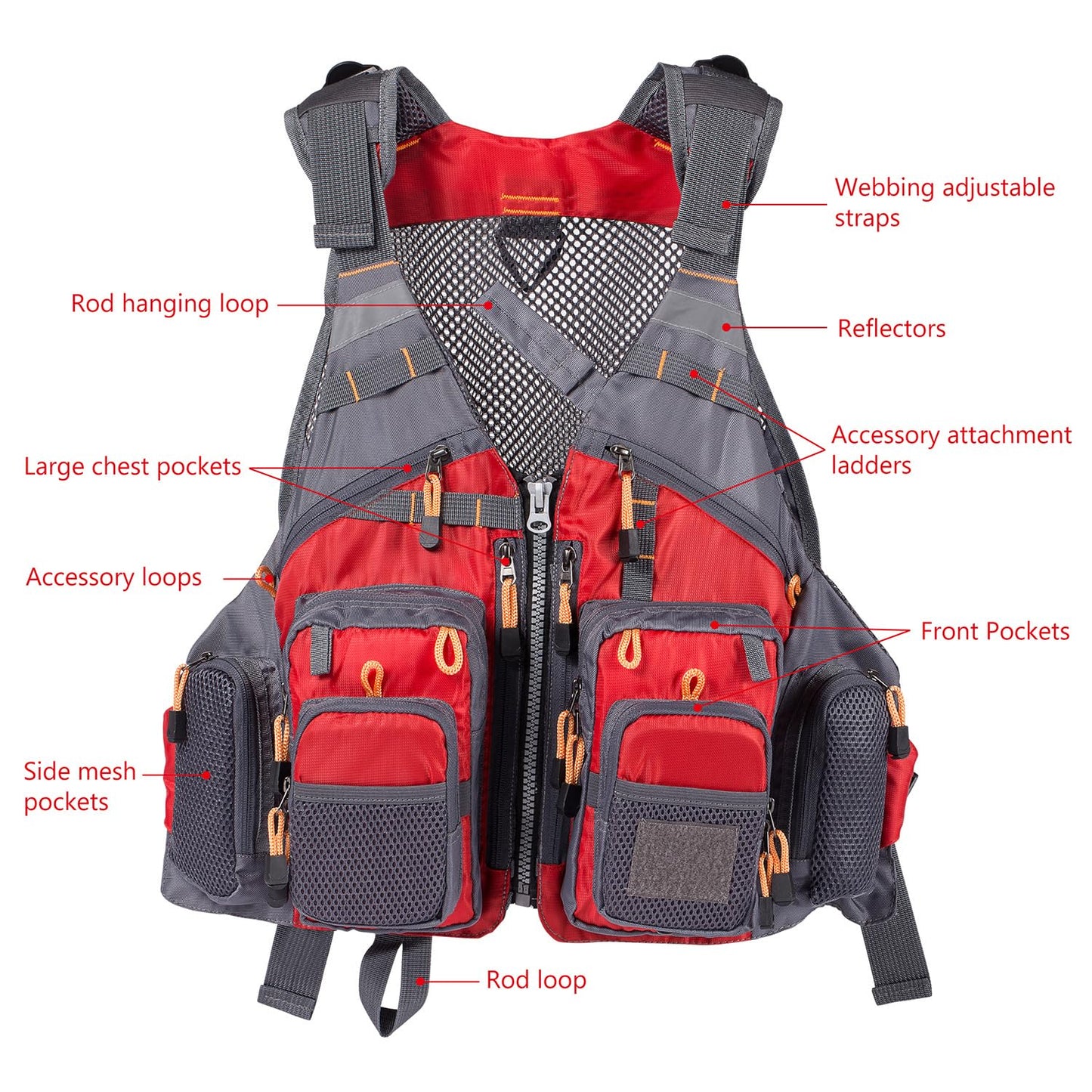 BASSDASH Strap Fishing Vest Adjustable for Men and Women, for Fly Bass Fishing and Outdoor Activities