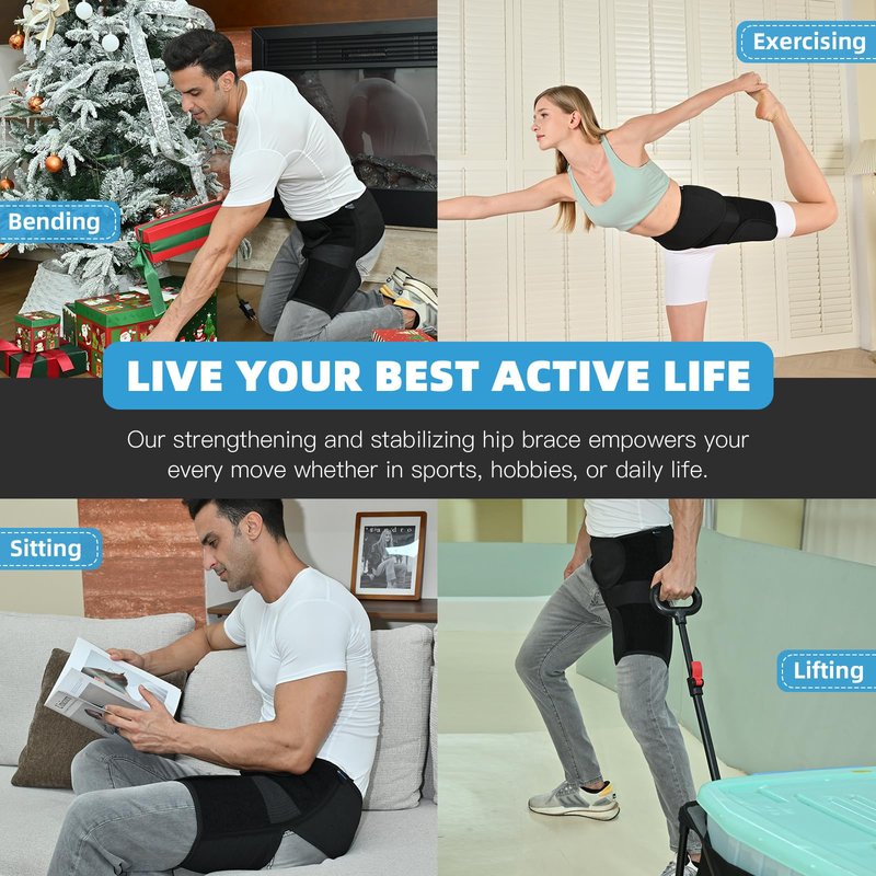 Tenbon Adjustable Hip Brace for Sciatica Pain Relief & Sacroiliac Support - Compression Wrap for Hamstring, Hip Flexor, Groin Injuries, Thigh Stabilizer - SI Joint Belt for Men & Women (XXL/Left)