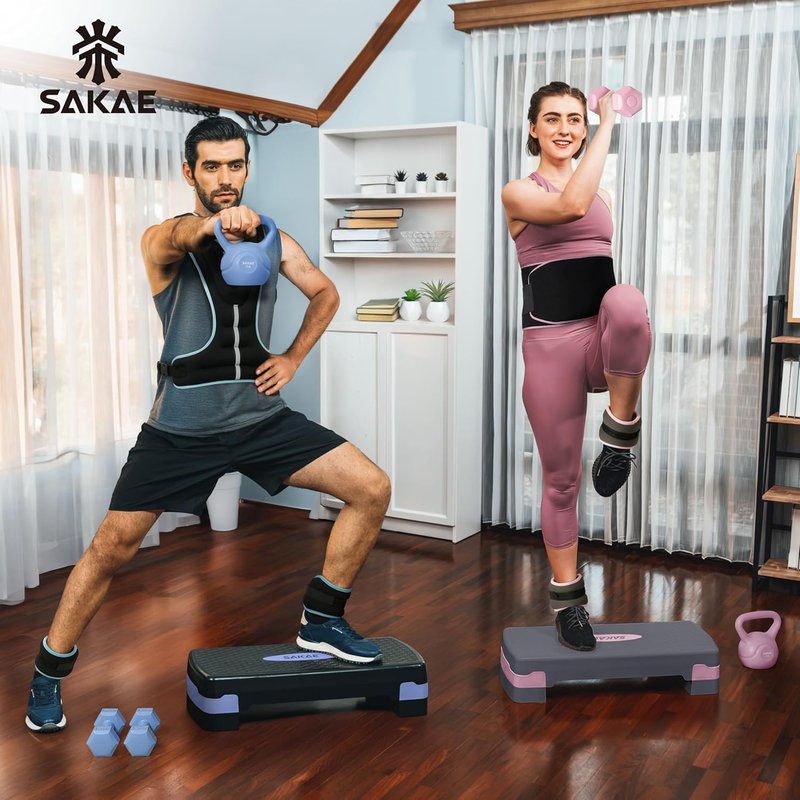 Aerobic Stepper Set - Adjustable Height Workout Platform with Dumbbells & Measuring Tape | 4 Color Options