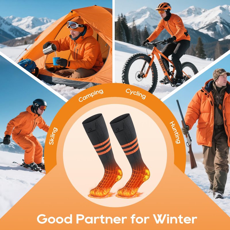 Heated Socks for Men Women, Upgraded Rechargeable Electric Heated Socks Up to 10 Hours, Washable Winter Foot Warmer Socks for Outdoor Camping Skiing Hunting Hiking
