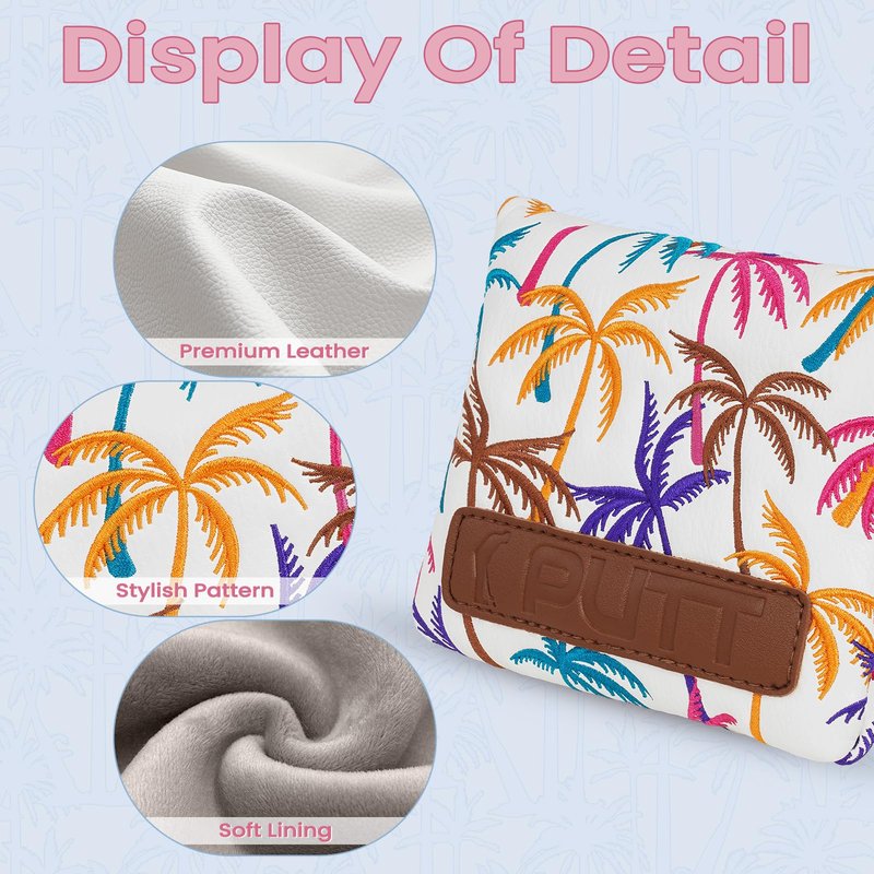 Big Crazy Putter Cover with Strong Magnetic Closure - Square Mallet Putter Cover - Waterproof PU Leather - Golf Head Covers - Coconut Tree Funny Design