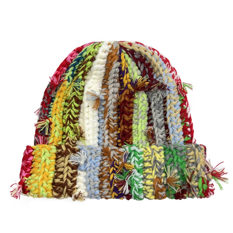 Hshsclth Womens Chunky Crochet Beanie Casual Cuffed Winter Hat with Boho Tassel Knot (US, Alpha, One Size, Multi Color Mixed)