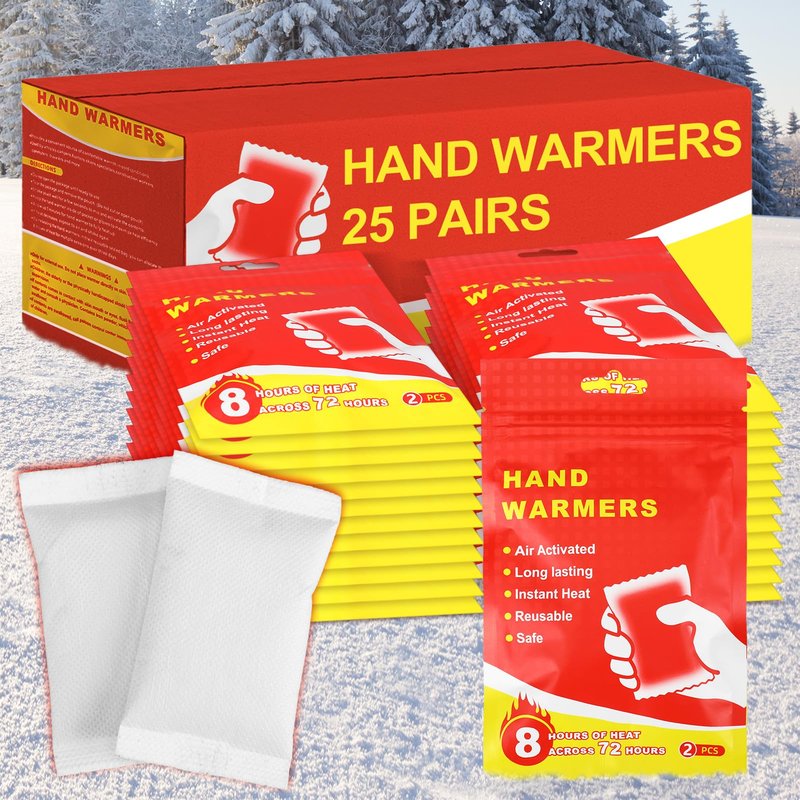 Jenaai 50 Pcs Hand Warmers 3.5x2.1'' Resealable Emergency Hand Warmers up to 8 Hours of Heat Across 72 h (hours) Long Lasting Safe Natural Odorless Air Activated for Cold Winter Skiing Hiking Survival