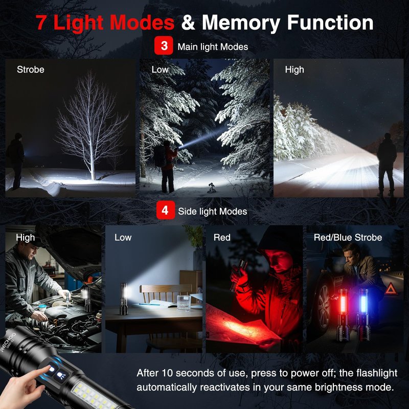 RECHOO Rechargeable Flashlights High Lumens 2 Pack, 7 Modes Dual-Switch Zoomable LED Flashlight with LCD Display, Super Bright Handheld Flashlights for Home, Camping, Emergency & Gifts for Men