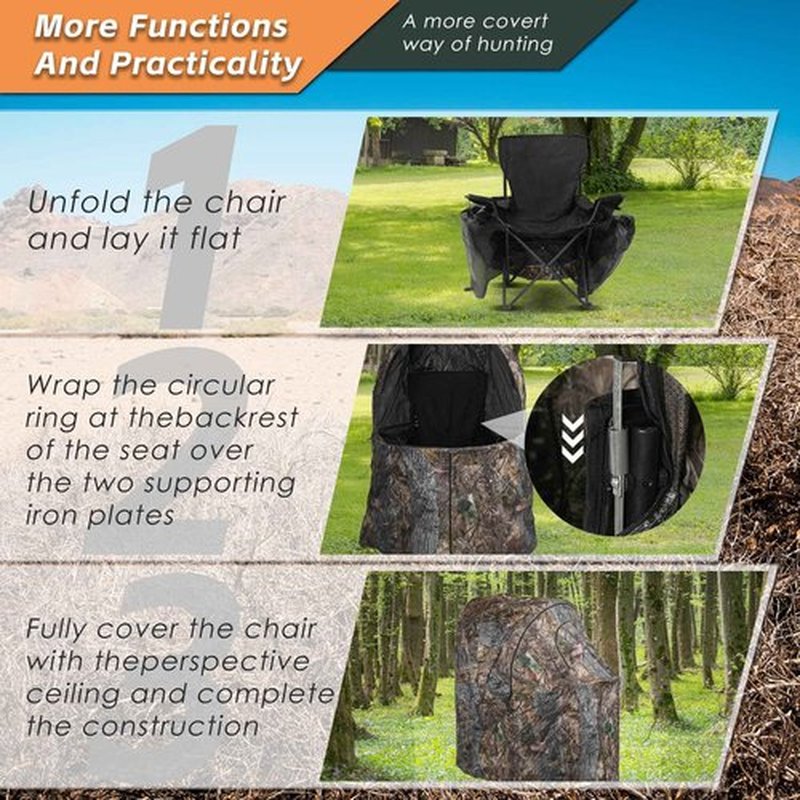FUNHORUN Hunting Chair Blind, See Through Ground Blind for Hunting, Portable 1 Person Camouflage Chair Tent with Carrying Bag