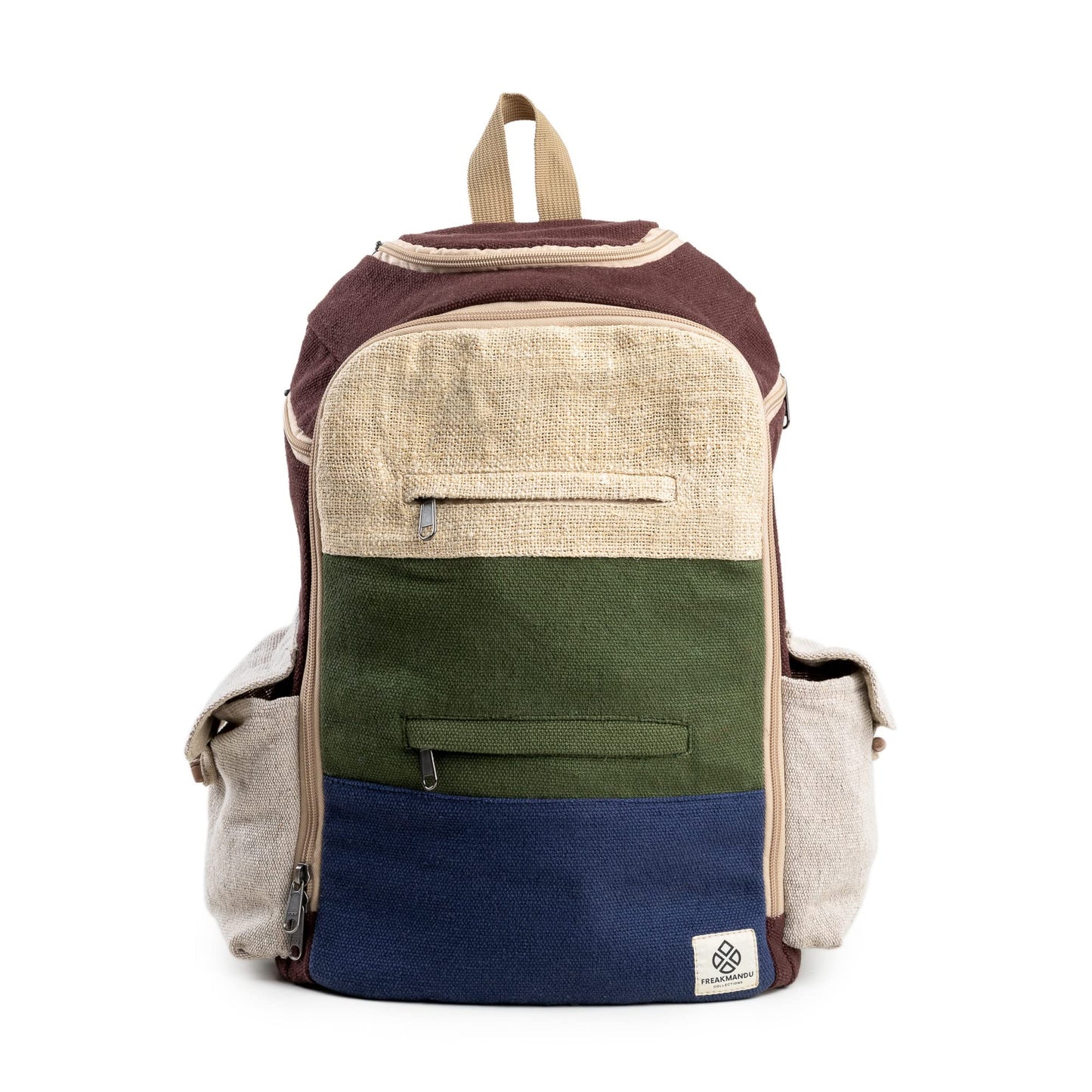 Large Hemp Backpack Multi 8 Functional Pocket Bag - Eco Friendly Unisex Rustic Durable Day Backpack by Freakmandu