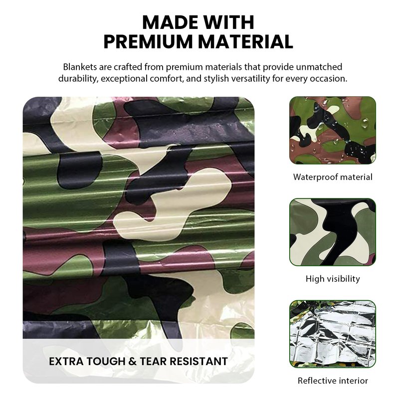 Primacare CB-6842-10 Emergency Mylar Thermal Blankets 10 Pack – 84"x52" Waterproof Space Blankets for Survival, First Aid, Camping, Hiking, Outdoor & Emergency Use – Lightweight Camouflage Design