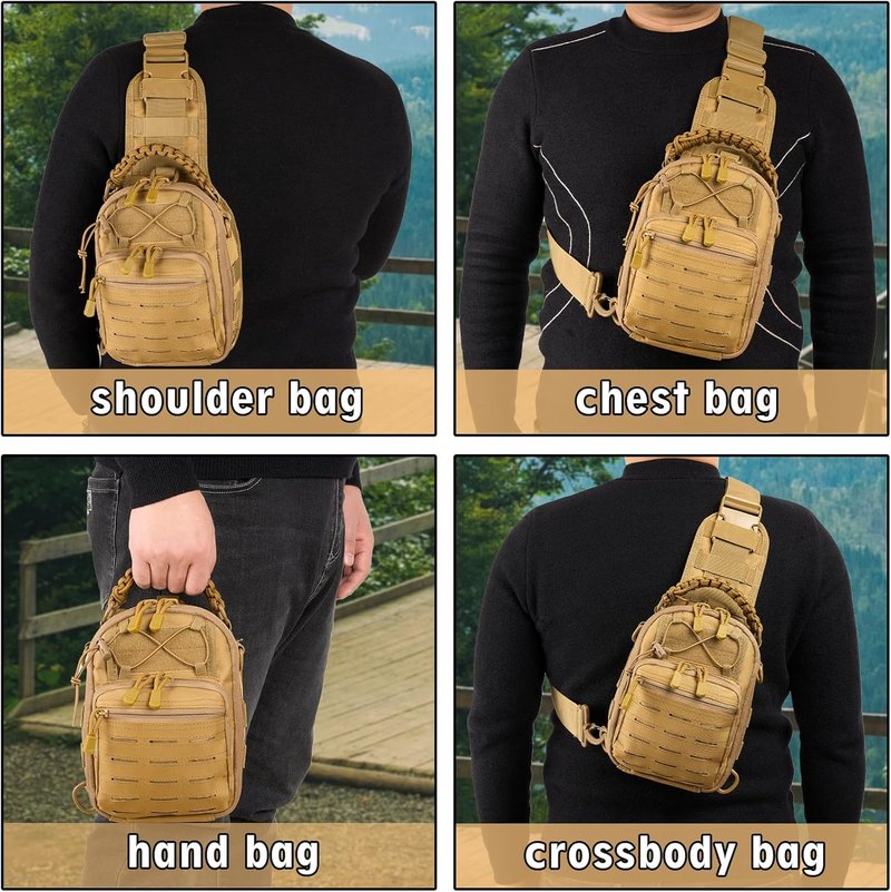 Tactical Sling Backpack - Military Rover Crossbody Bag for Travel & Outdoor | Khaki Color
