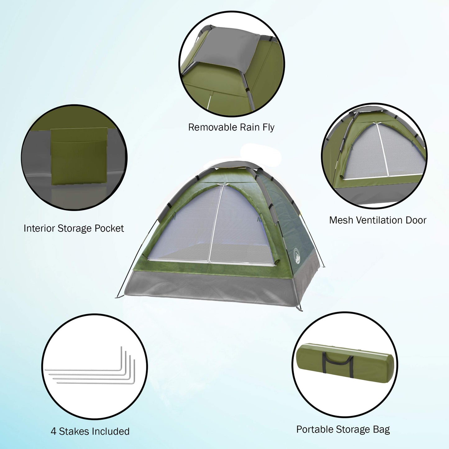 2-Person Camping Tent - Shelter with Rain Fly and Carrying Bag - Lightweight Outdoor Tent for Backpacking, Hiking, and Beach by Wakeman (Green)