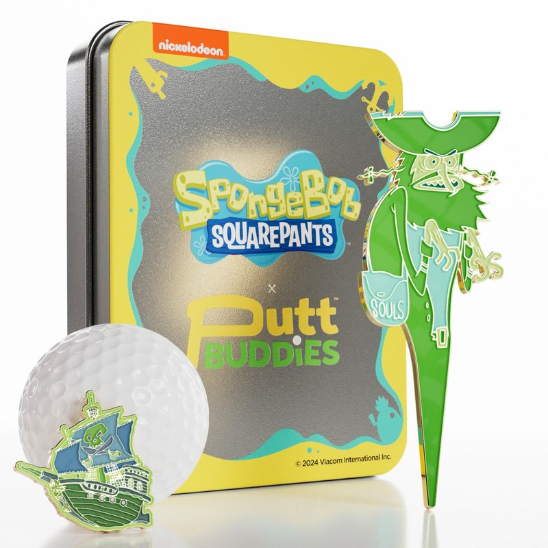 PuttBuddies Spongebob Squarepants Spongebob Flying Dutchman Divot Tool and Ball Marker – Magnetic Collectible Golf Gift Set with Hat Clip & Tin for Golfers