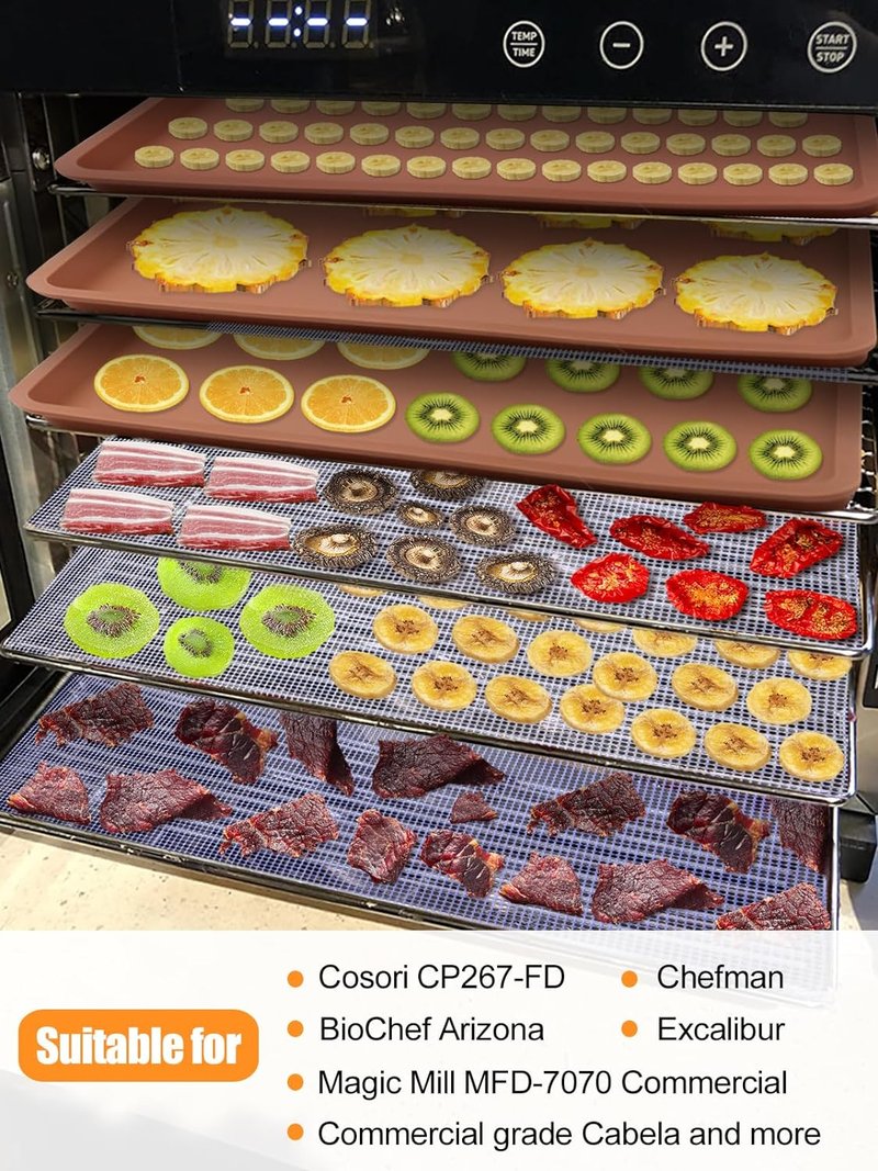 Silicone Dehydrator Mats & Mesh Sheets - Reusable Non-Stick Tray Liners for Fruits, Meat, Vegetables | Pack of 10