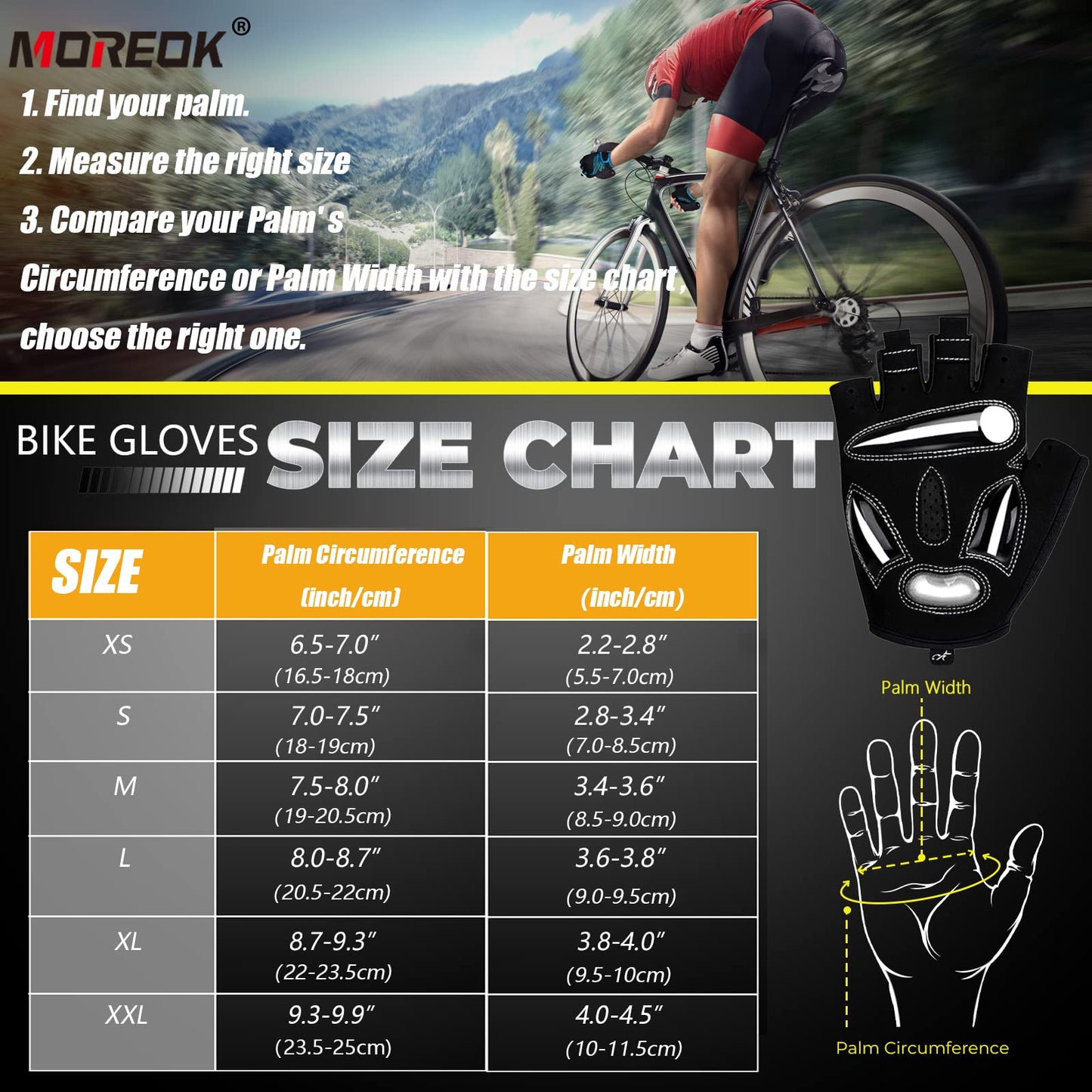 MOREOK Cycling Gloves Bicycle Road Bike Gloves, Half Finger Gel Pad W-L