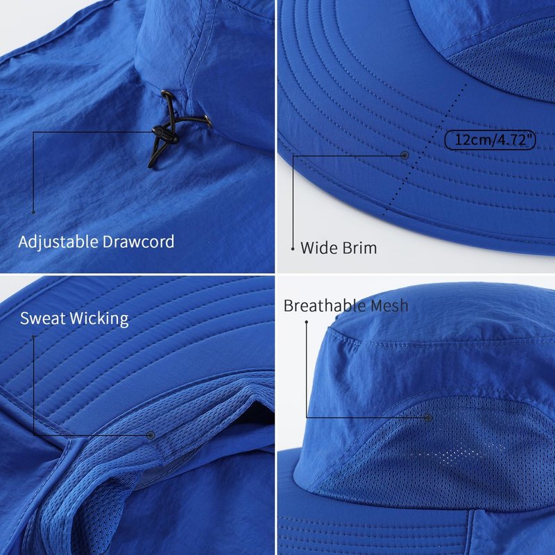 Outdoor UPF50+ Sun Hat - Wide Brim Mesh Fishing Hat with Neck Flap | Lightweight & Breathable