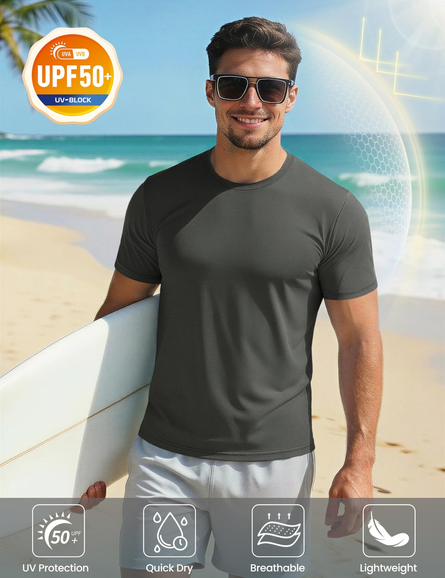 Men's Workout T Shirts Active T-Shirt Moisture Wicking Shirts Dry Fit Running Shirt Lightweight Breathable Shirts Dark Grey