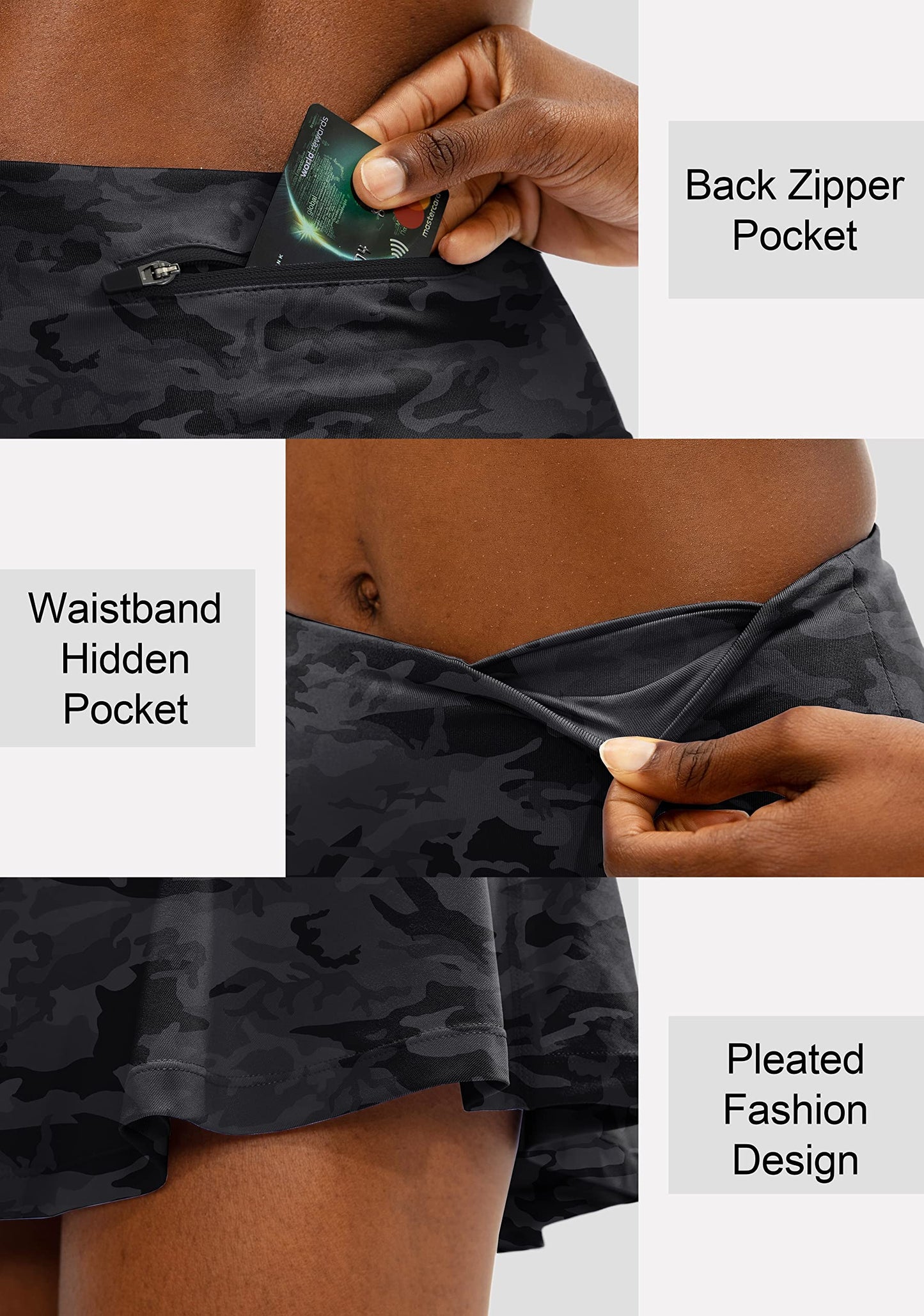 SANTINY Pleated Tennis Skirt for Women with 4 Pockets Women's High Waisted Athletic Golf Skorts Skirts for Running Casual (Grey Camo_M)