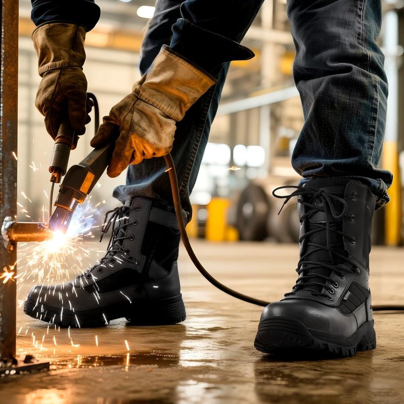 Composite Toe Work Boots for Men - Waterproof, Lightweight Design | 8" Leather Safety Shoes with Side Zipper, Non-Slip & Puncture Proof