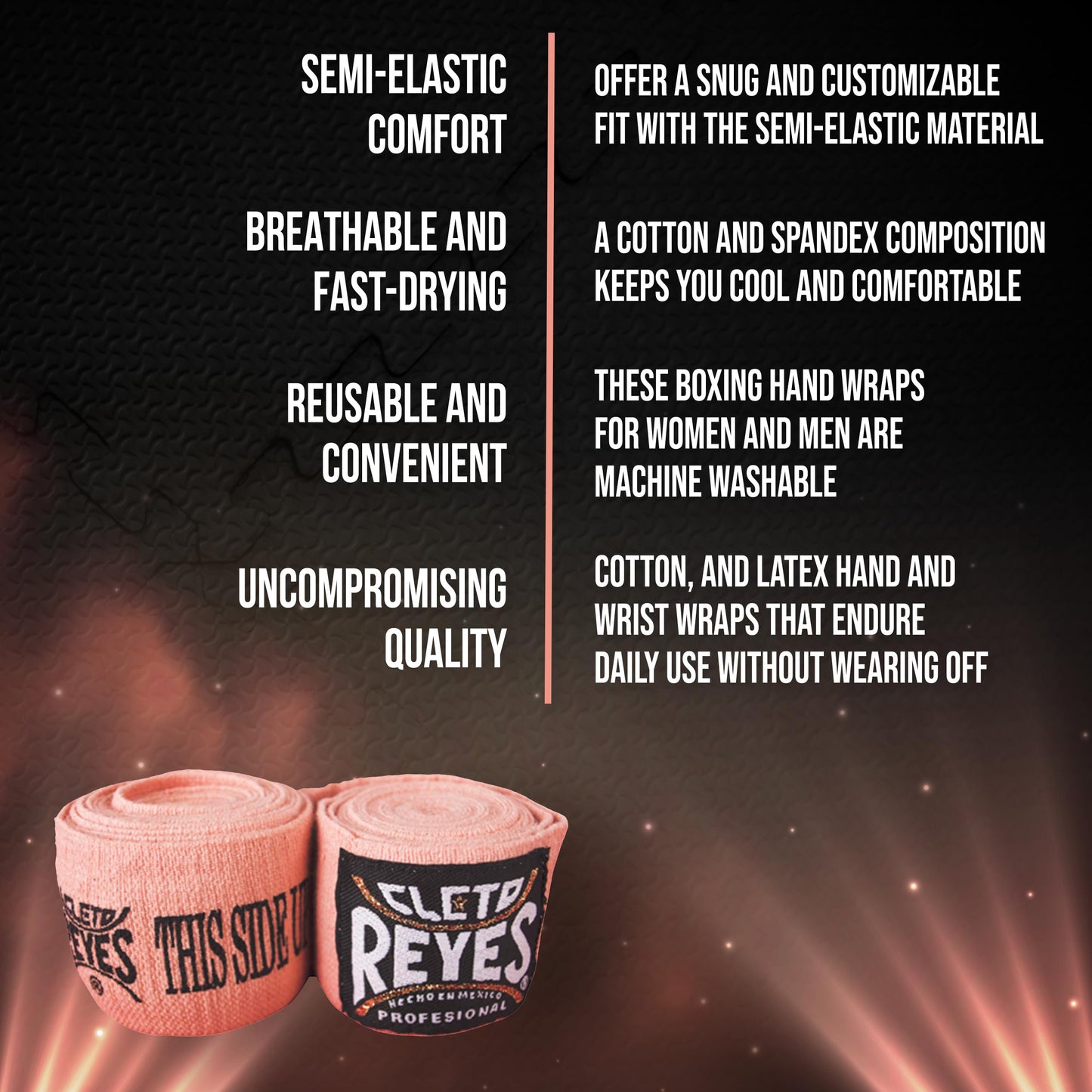 CLETO REYES Compression Hand Wraps for Boxing Gloves, Stretchy Breathable, MMA, Kickboxing, Muay Thai, Martial Arts Workout Equipment, Hook and Loop Closure, Pink