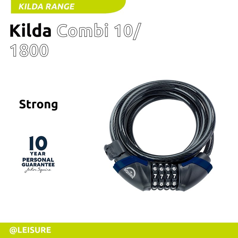Squire Locks Heavy Duty Bikelock (Kilda Combi) - 4 Wheel Combination Cable Lock - Weatherproof Armoured Steel Combination Bike Lock - Flexible, Tamper Proof Combination Lock All Purpose Use (1800 mm)