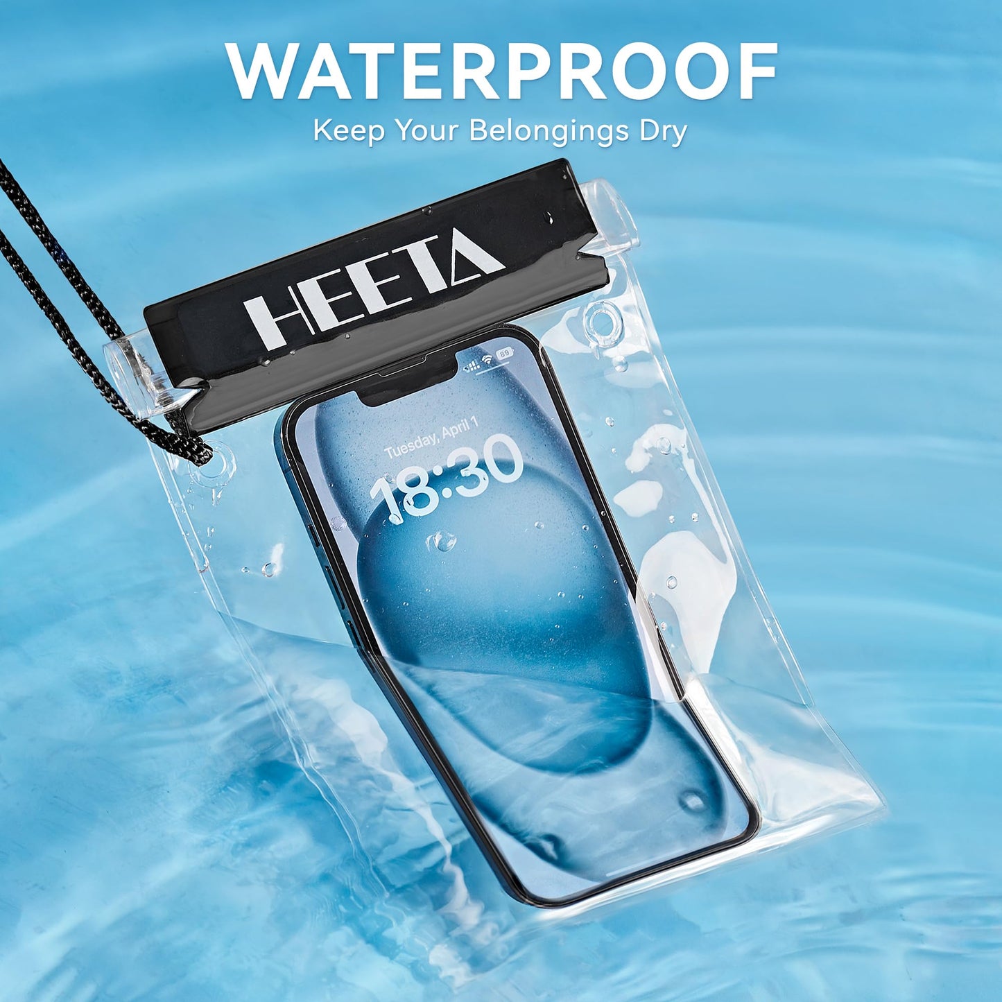 HEETA 3-Pack Clear Waterproof Dry Bag Pouch, Water Tight Cases Dry Bags Document Holder for Camera Mobile Phone Maps, Kayaking Boating (Black, Blue & Yellow)