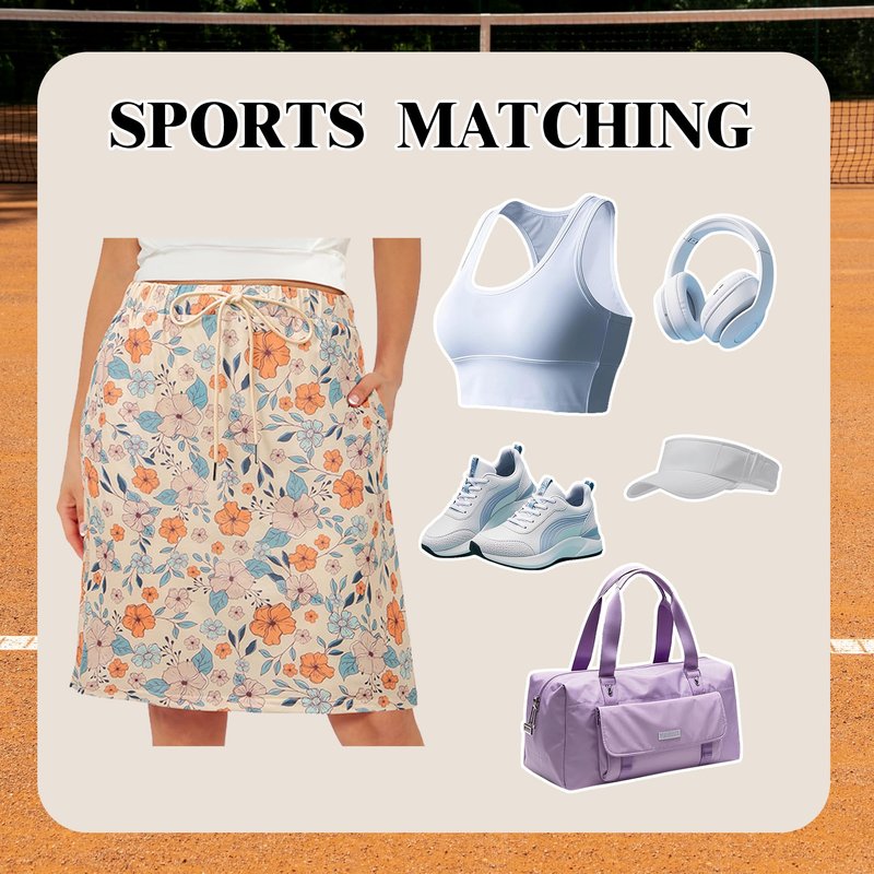 Zando Plus Size Skort Skorts for Women Dressy Casual Knee Length Skirts for Women with Pockets Tummy Control Athletic Skirt Plus Size Tennis Skirt Golf Skort Drawstring Skirt Black Leaves X-Large