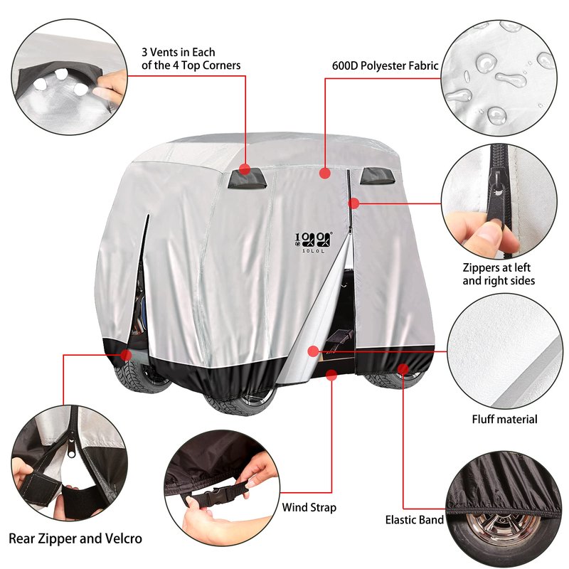 10L0L 4 Passenger Golf Cart Cover Universal for EZGO, Club Car, Yamaha, Rainproof Sunproof Waterproof Dustproof Protection (Silver)