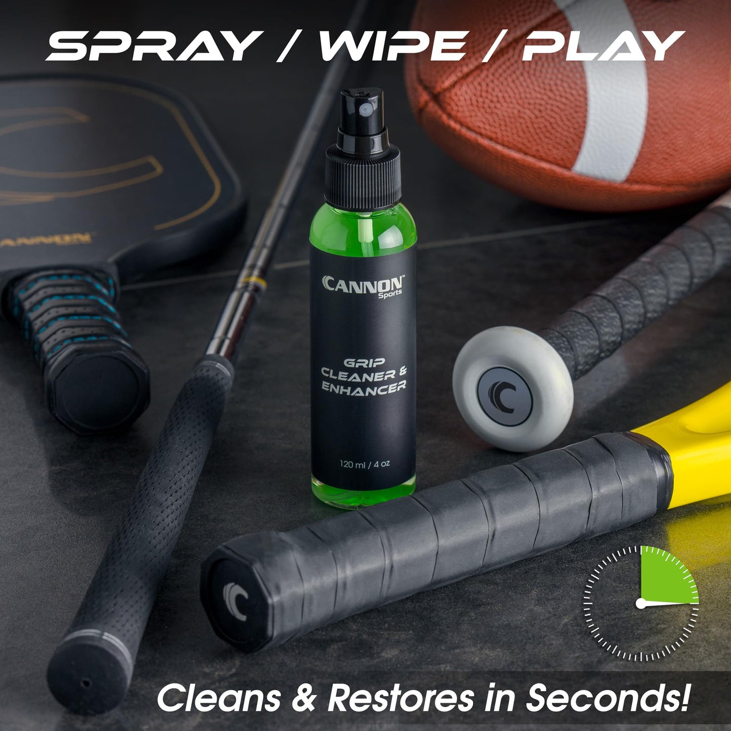 Cannon Sports Grip Cleaner - Remove Dirt, Oil, & Sweat - Restore Grip for Golf, Pickleball, Tennis, Padel, Baseball, Badminton, Football, Basketball, Soccer, Volleyball & More (4 oz)