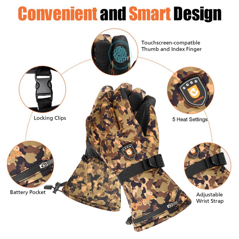 GIOIGOO Heated Gloves with 5 Heating Levels 7.4V 3200MAH Rechargeable Battery Mens Winter Gloves Cold Weather Hand Warmer Women Skiing Glove Winter Outdoor Adventure Snow Glove for Adult Women Men