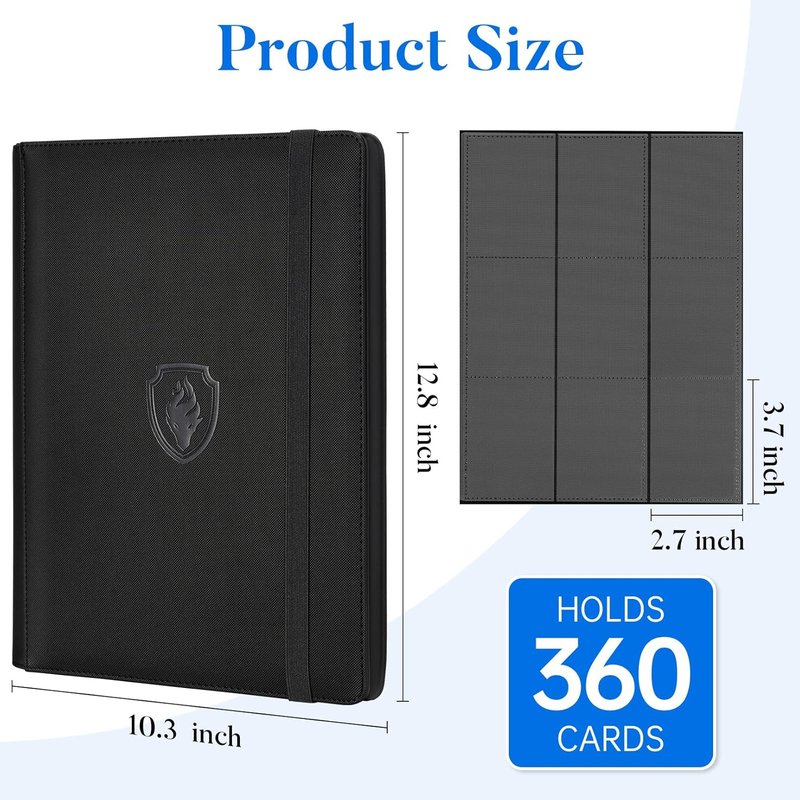 Premium 9 Pocket Card Binder - Sturdy PU Cover for 360 Cards | Sleek Black Trading Card Album