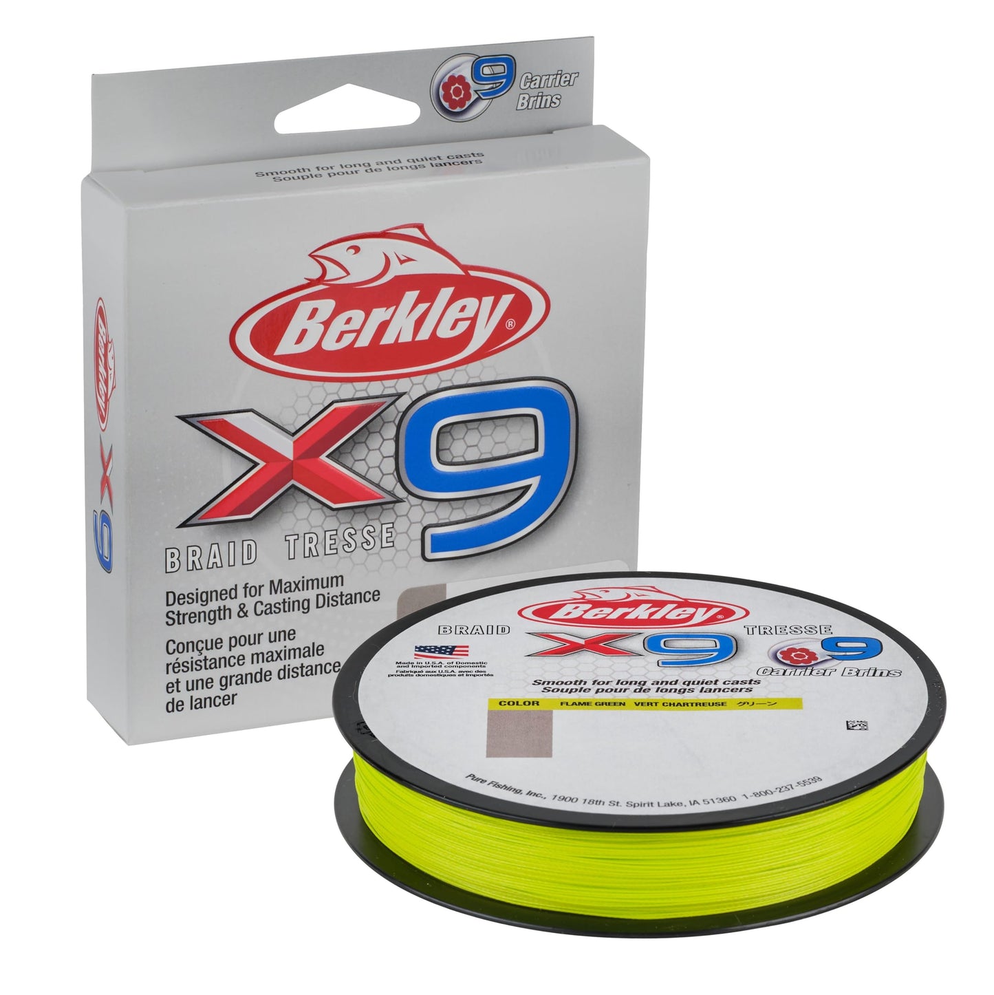 Berkley Jordan Lee x9 Braid Superline, Flame Green, 6-Pound Break Strength, 164yd Fishing Line, Suitable for Freshwater and Saltwater Environments