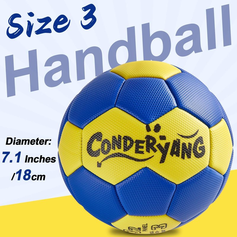 Conderyang Handball Ball with Pump Needle Size 3 PU Handballs Blue and Yellow Hand Ball Balls Single Handball Attractive and Durable Design for Youth League Game Training Practice 7.1 Inches/18cm
