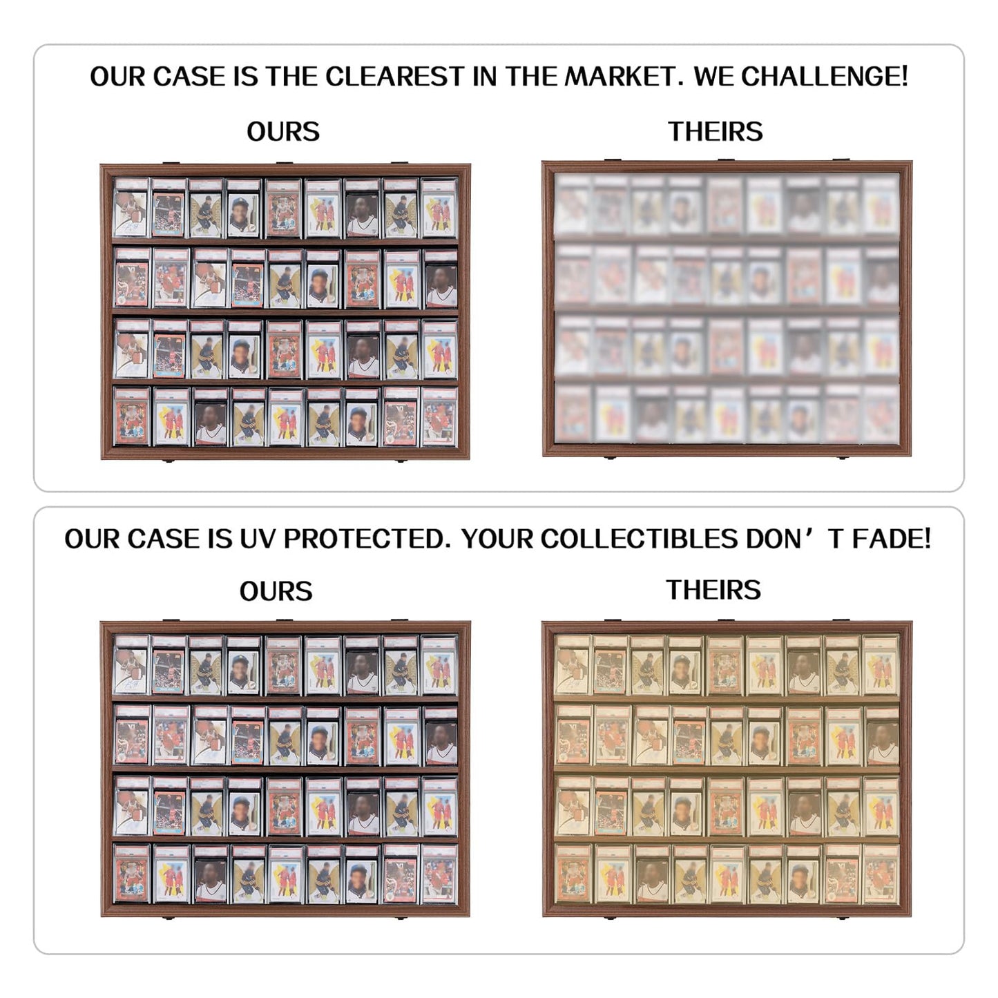 VERANI Baseball Card Display Case - 36 Graded Sports Card Display Frame - Holds Sport Cards with UV Protection Clear View Lockable Wall Cabinet for Football Basketball Hockey Trading Card, Walnut