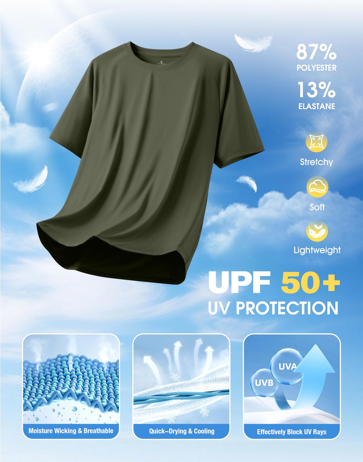 Soothfeel Mens Workout Shirts Quick Dry Athletic Running T-Shirts Short Sleeve Cooling Moisture Wicking Gym Active Tee Tops Olive XL