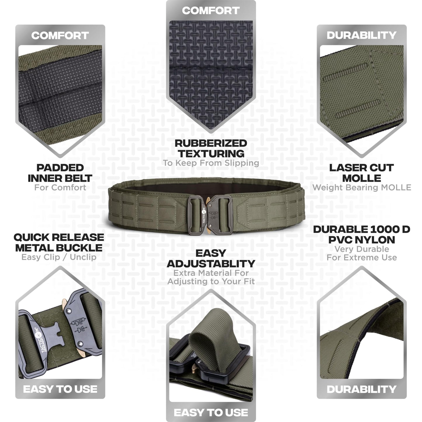 Tacticon Battle Belt | Combat Veteran Owned Company | Padded Tactical Belt | Duty Belt With Metal Quick Release Buckle Ranger Green