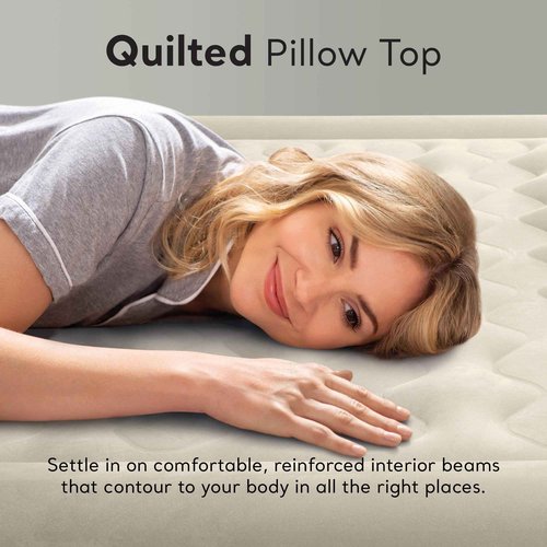 Intex Dura-Beam Deluxe Ultra Plush Air Mattress - Fiber-Tech – Built-in Electric Pump – 18in Bed Height – 600lb Weight Capacity – Queen Size