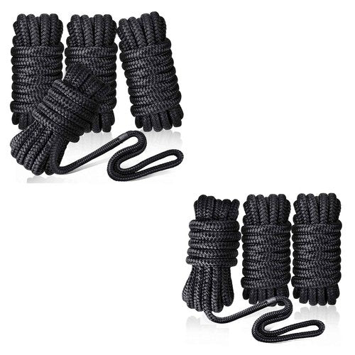 GREENEVER Double Braided Dock Lines (3/8"× 15 ft,4Counts) 5800 lbs Breaking Strength - Boat Lines & Ropes with 12" Eyelet - 24 Strands Premium Mooring Lines - Boat Accessories