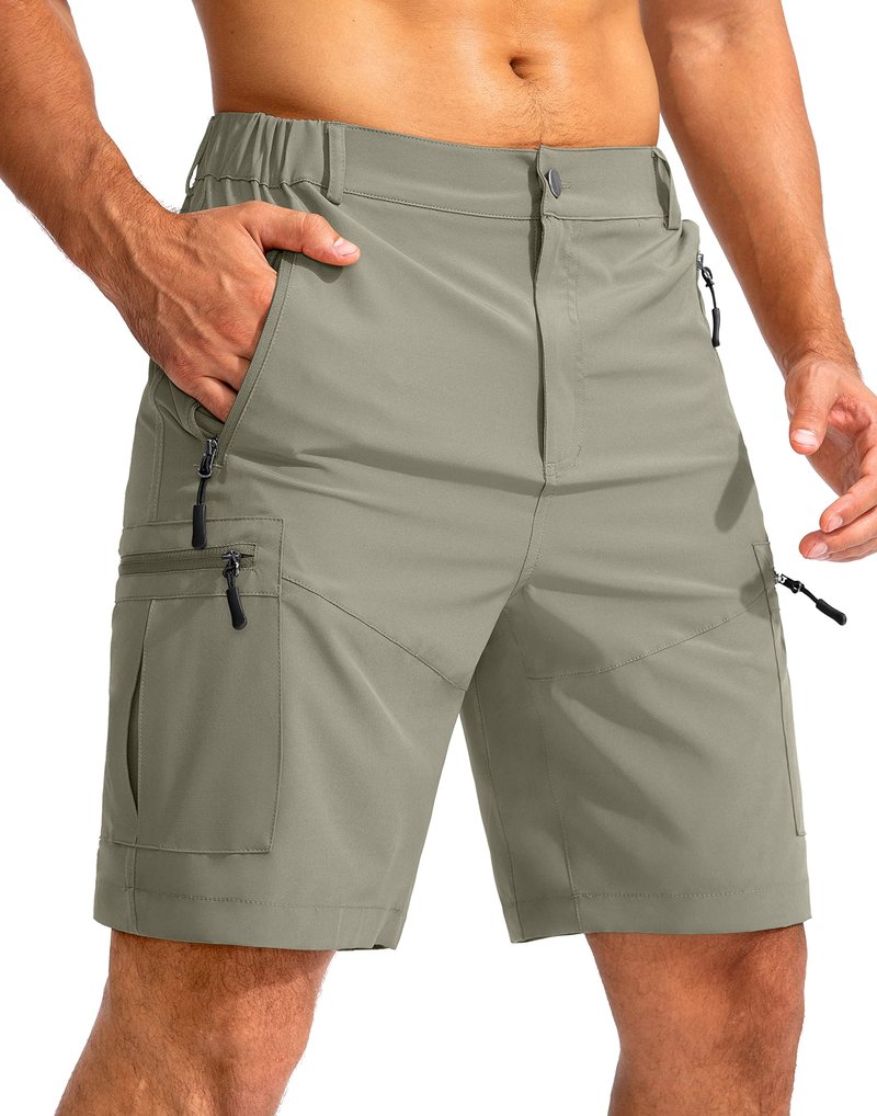 Pudolla Men's Hiking Cargo Shorts 9" Lightweight Outdoor Work Shorts for Men Travel Golf Camping Casual with 5 Zipper Pockets(Grey Sage Medium)
