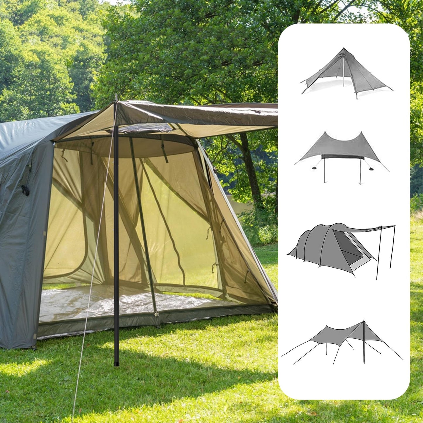 SAN LIKE Tent Poles Aluminum Tent Poles for Tarp 75inch Camping Tarp Poles Adjustable Collapsible Tent Poles for Awnings Canopy Rain Fly Shelter 2 Sets (5 Sections)