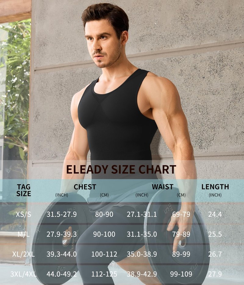 Eleady Men's Compression Shirt Undershirt Slimming Body Shaper Athletic Workout Shirts Tank Top Sport Vest with Zipper (Beige, X-Large)