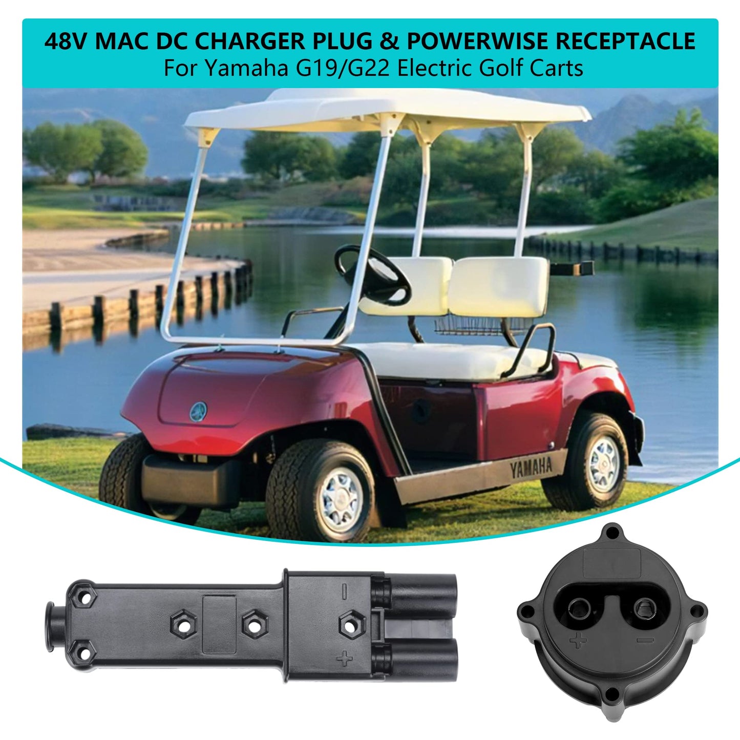 10L0L Golf Cart MAC DC 48V Charger Plug Powerwise Receptacle Kit for Yamaha G19 G22 Electric Model OEM# JR1-H6181-02-00 JR1-H235A-00