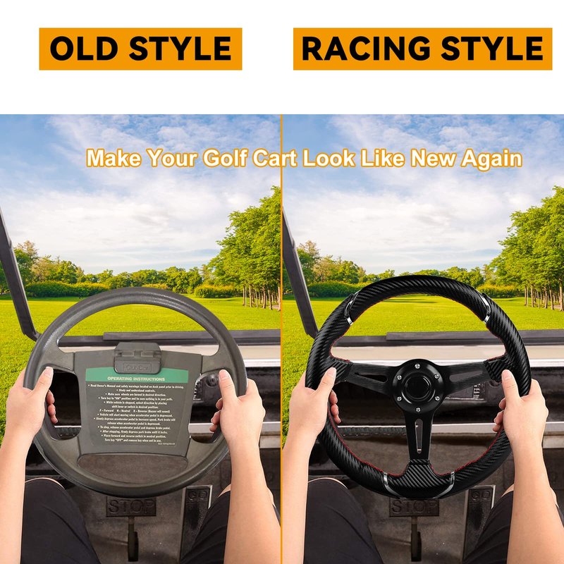 MOSNAI 13.7'' 350mm Deep Dish Steering Wheel, Racing Golf Cart Fit Club Car DS and Precedent,Yamaha EZGO RXV & TXT
