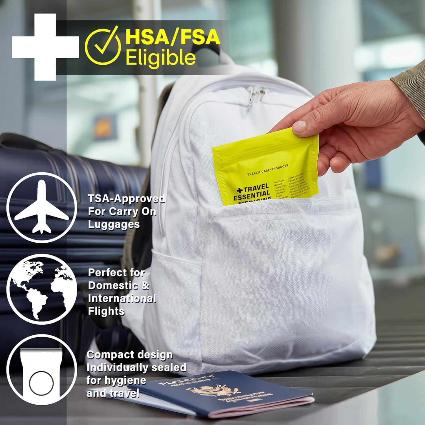 Everlit Travel Essential First Aid Kit - TSA Compliant Mini Medkit for Camping & Travel | Includes 64 Individually Packed Tablets