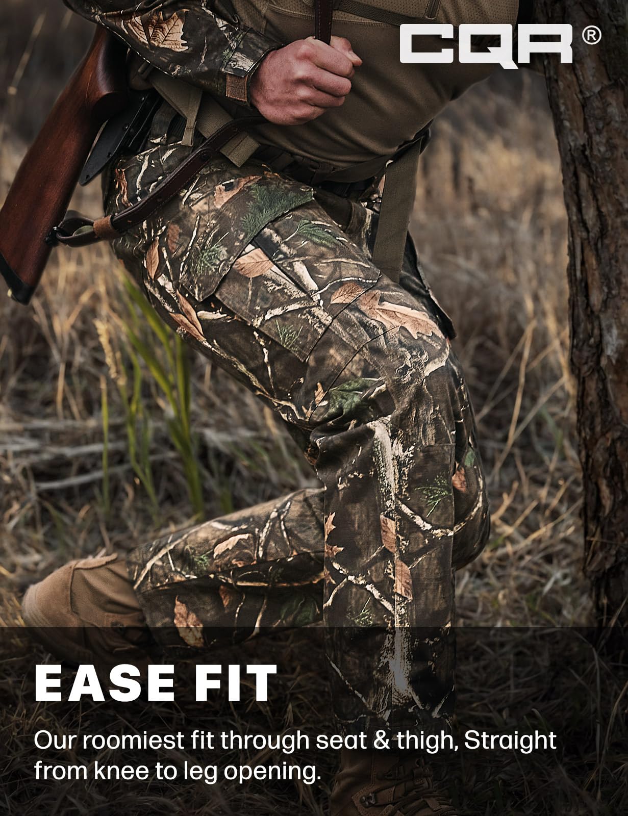 CQR Men's Tactical Pants, Water Resistant Ripstop Cargo Pants, Lightweight EDC Work Hiking Pants, Outdoor Apparel, Duratex Mag Pocket Print Hunting Camo, 44W x 30L