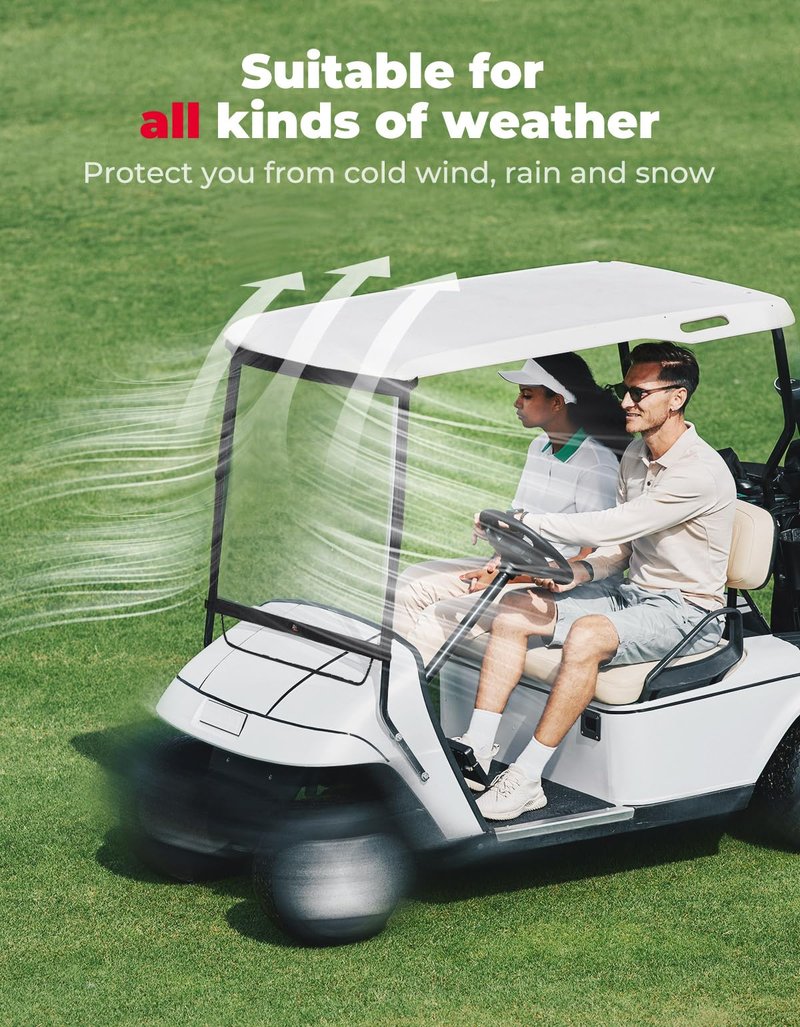 KEMIMOTO Foldable Golf Cart Windshield Compatible with Club Car DS, Tempo, Precedent, Portable Lightweight PVC Replacement Front Windshield, Black