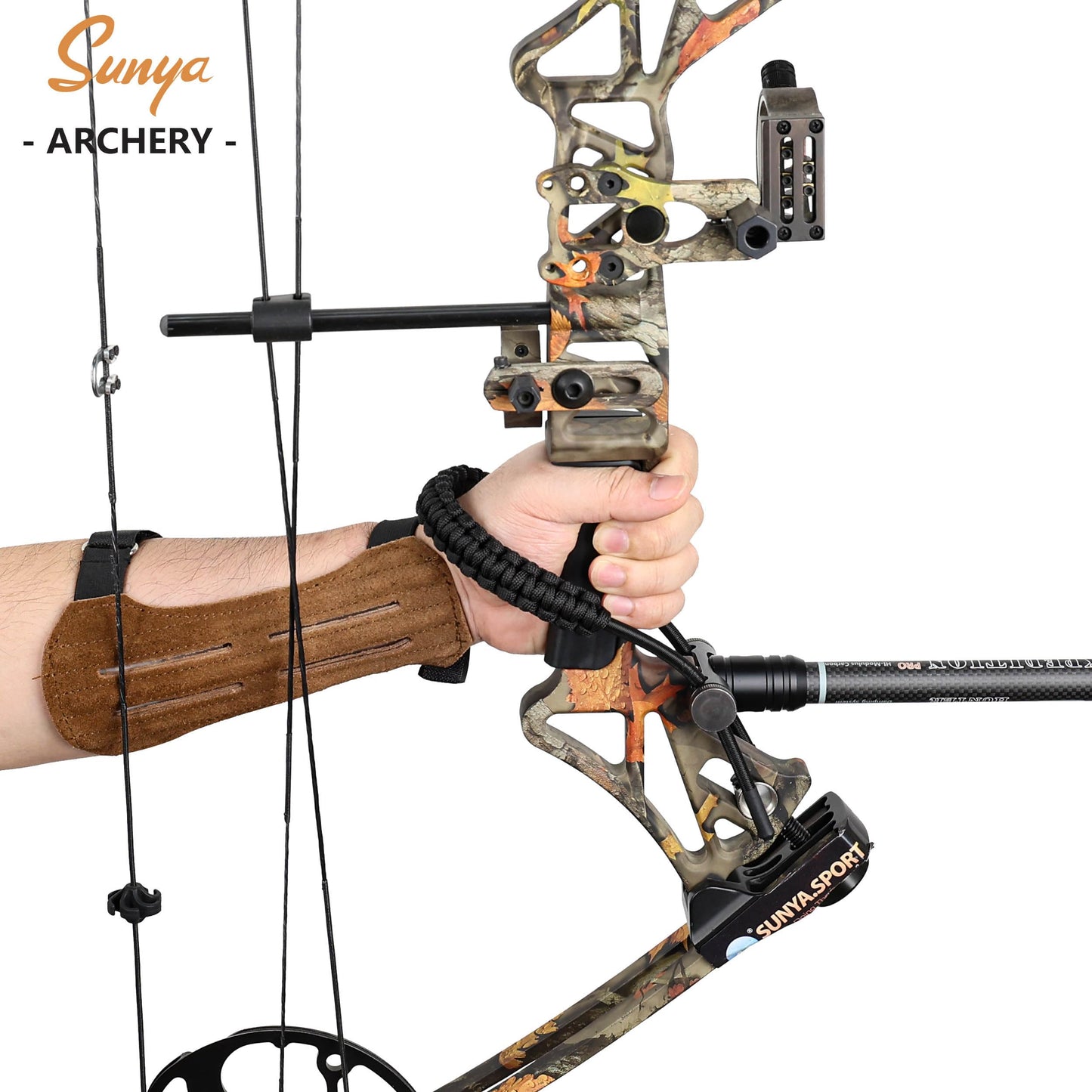 SUNYA Archery Bow Wrist Sling, 550 Paracord Strap with Stretch Lanyard. Fit Compound Bow Stabilizers (Aluminum Mount-Black)