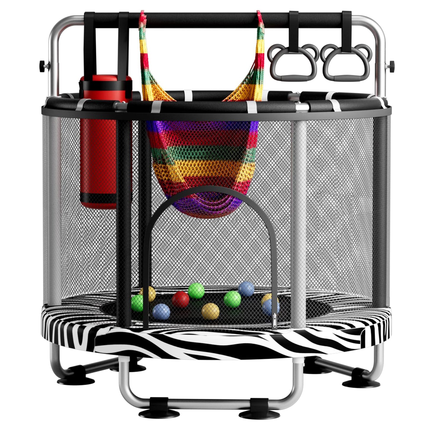 ZCMHAXJ 55" Trampoline for Kids with Enclosure, 440lbs Capacity Indoor & Outdoor Toddler Trampoline with Adjustable Gymnastics Bar & Toys, Gifts for Boys & Girls