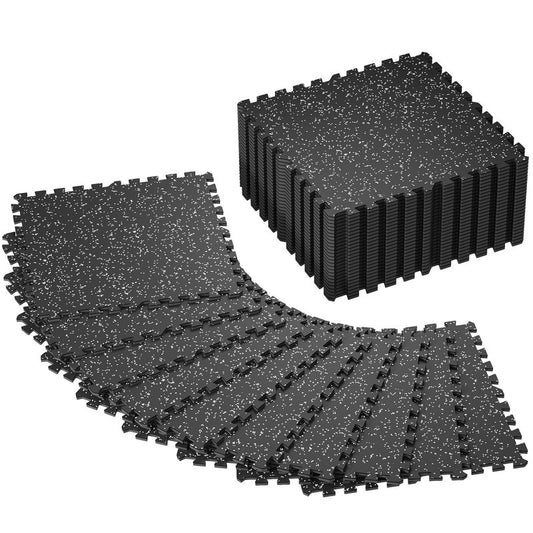 SUPERJARE 0.4'' Thick 36 Pcs 144 Sq Ft Rubber Top Exercise Equipment Mats, High Density EVA Foam Mats with Rubber Top, Interlocking Gym Flooring for Home Gym, Protective Workout Mat, Black/Grey